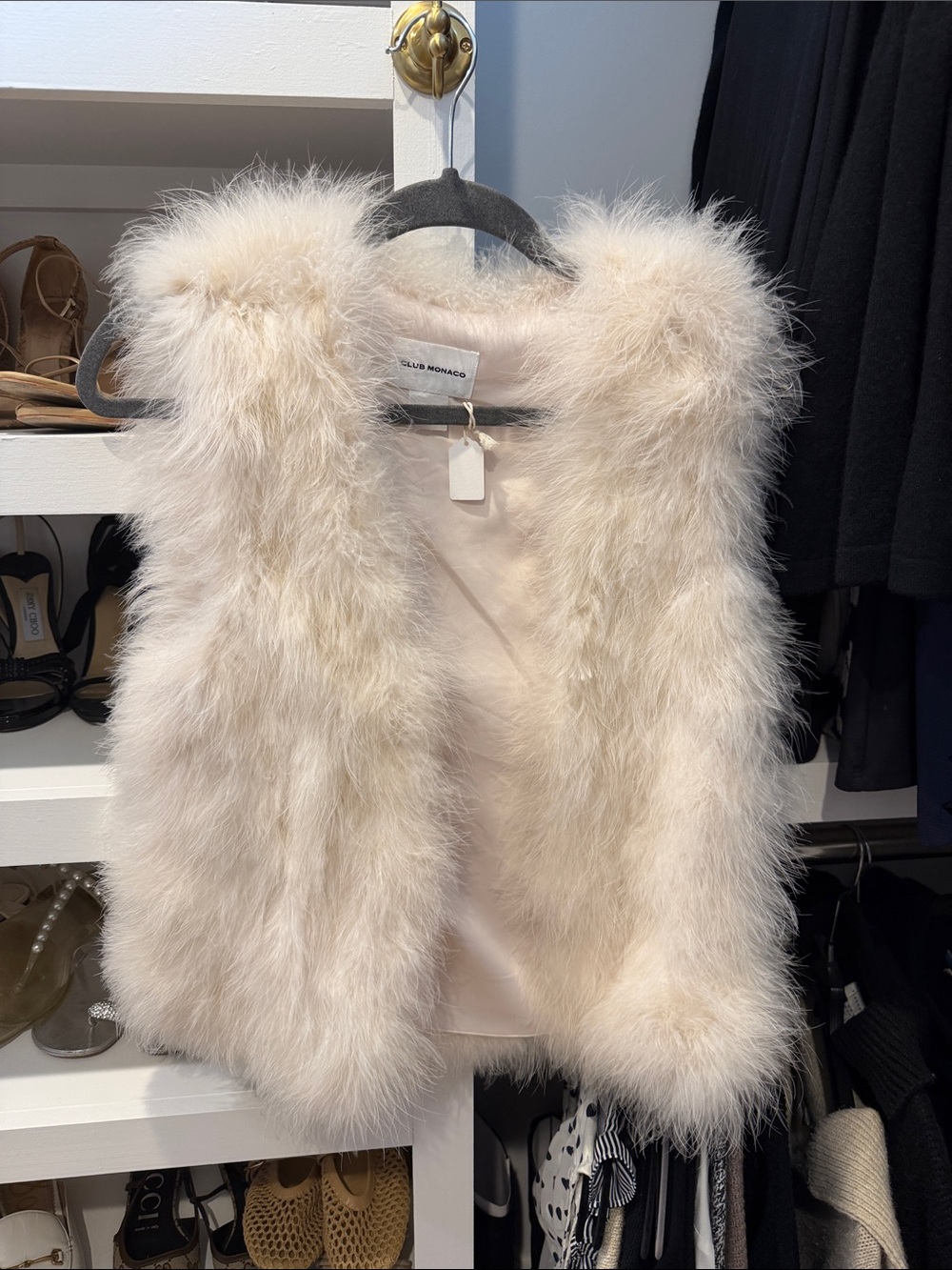Club Monaco Cream/Light Pink Genuine Feathered Vest - Never Been Worn